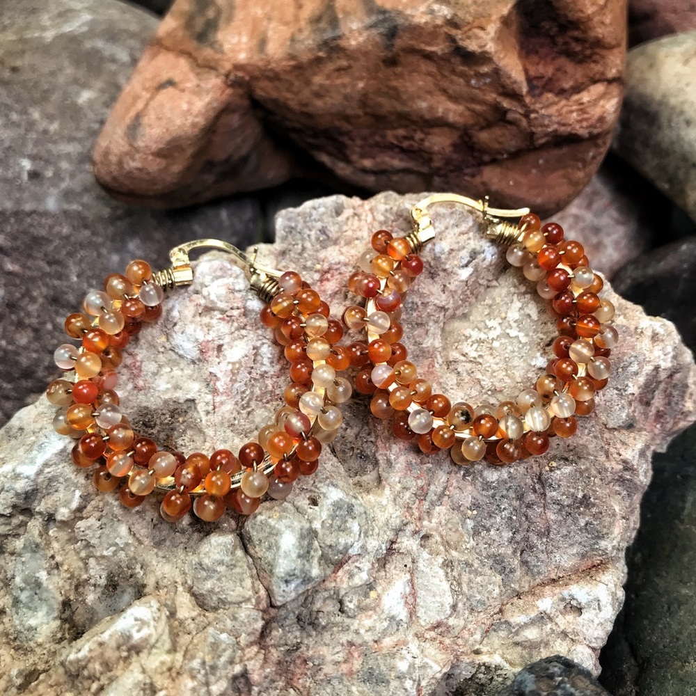 Vermilion Agate Stones with 22K Gold Plate Hoops